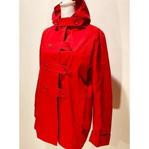 VTG Lacoste jacket coat double breasted hooded red colorful festive women M